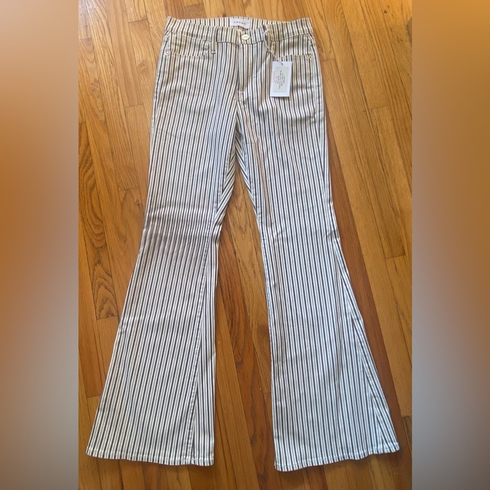 Frame Jeans Striped Le High Flare Pants - NWT New With Tags - Cream White Brown